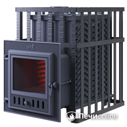 Дровяная банная печь Гефест ЗК в сетке-18 (М) чугунная дверца со стеклом, запатентованная каменка сетка в Наро-Фоминске