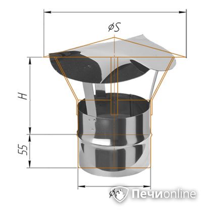 Дымоход Феррум Зонт нержавеющий 0.5 d-115 по воде в Наро-Фоминске